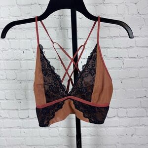 Free People Intimately Free Leah Lace Bralette Rust and Black Size Medium